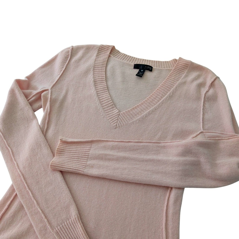 AQUA Cashmere Womens V-Neck Sweater Light Pink 100% Cashmere Size XS